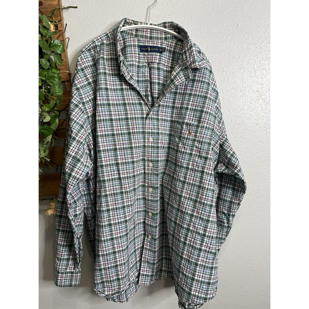Ralph Lauren Classic Fit Plaid Button Down Shirt Big 3XB 3G Men Big & Tall green